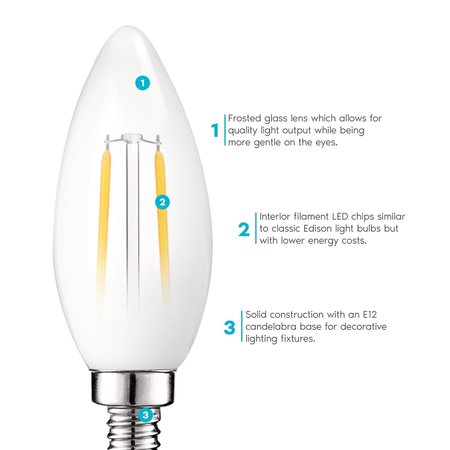 Luxrite B11 LED Light Bulbs 4W (40W Equivalent) 360LM 2700K Warm White Dimmable E12 Candelabra Base 6-Pack LR21552-6PK